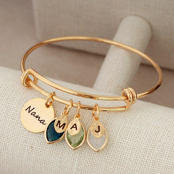 Nana bracelet with birthstones Mother’s Day Gift for Nana Bangle Nana Jewelry Grandmother Gift