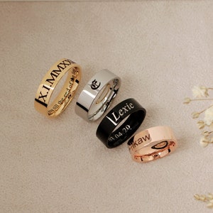 Regalos para novio, Anillo grabado personalizado, Anillo personalizado para hombres, Anillo de pareja, Regalo para él, Anillo para hombres, Anillo grabado