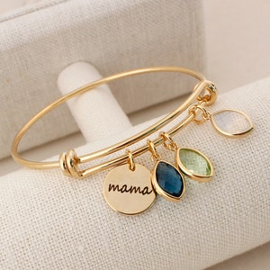 mama bracelet, Personalized Mothers Gift,mama coin, Birthstone Bangle, Mom's Birthstone Bracelet, Birthstone Bracelet for mom gift, mama image 2