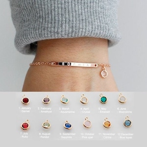 Regalo personalizado para ella Pulsera de piedra natal personalizada para mujer Pulsera con nombre Pulsera de amistad Mejor regalo para amiga Pulsera grabada