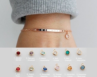 Personalized Gift for Her Personalized Birthstone Bracelet For Women Name Bracelet Friendship Bracelet Best Friend Gift Engraved Bracelet