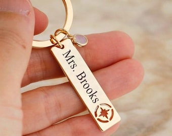 Teacher Appreciation Gift, Personalized Teacher Keychain, Custom Teacher gift, Teacher name gift, Compass keychain