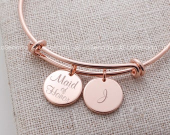 bridesmaid gift, personalized bangle, maid of honor bracelet, Adjustable Bangle, personalized bracelet, name bracelet, rose gold bracelet