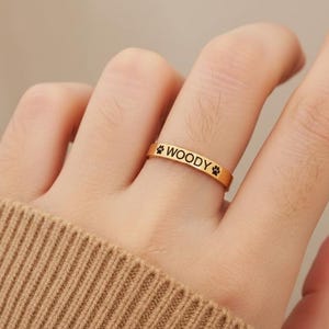 Paw Print Stacking Ring, Dog Mom Ring, Personalized Pet Ring, Pet Memorial Jewelry, Pet Name Ring, Pet Owner Gift, Pet Loss Gifts