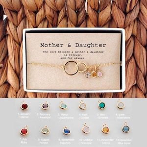 Mutter-Tochter-Halskette • Geburtsstein-Halskette zum Muttertag • Mutter-Tochter-Geschenk • Mutter-Tochter-Schmuck • 04-Ne-Mutter und Tochter