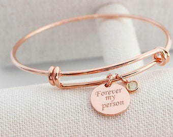 Birthstone bracelet, personalized bracelet, maid of honor bracelet, Adjustable Bangle, bridesmaid gift, rose gold bracelet,mothers day gift