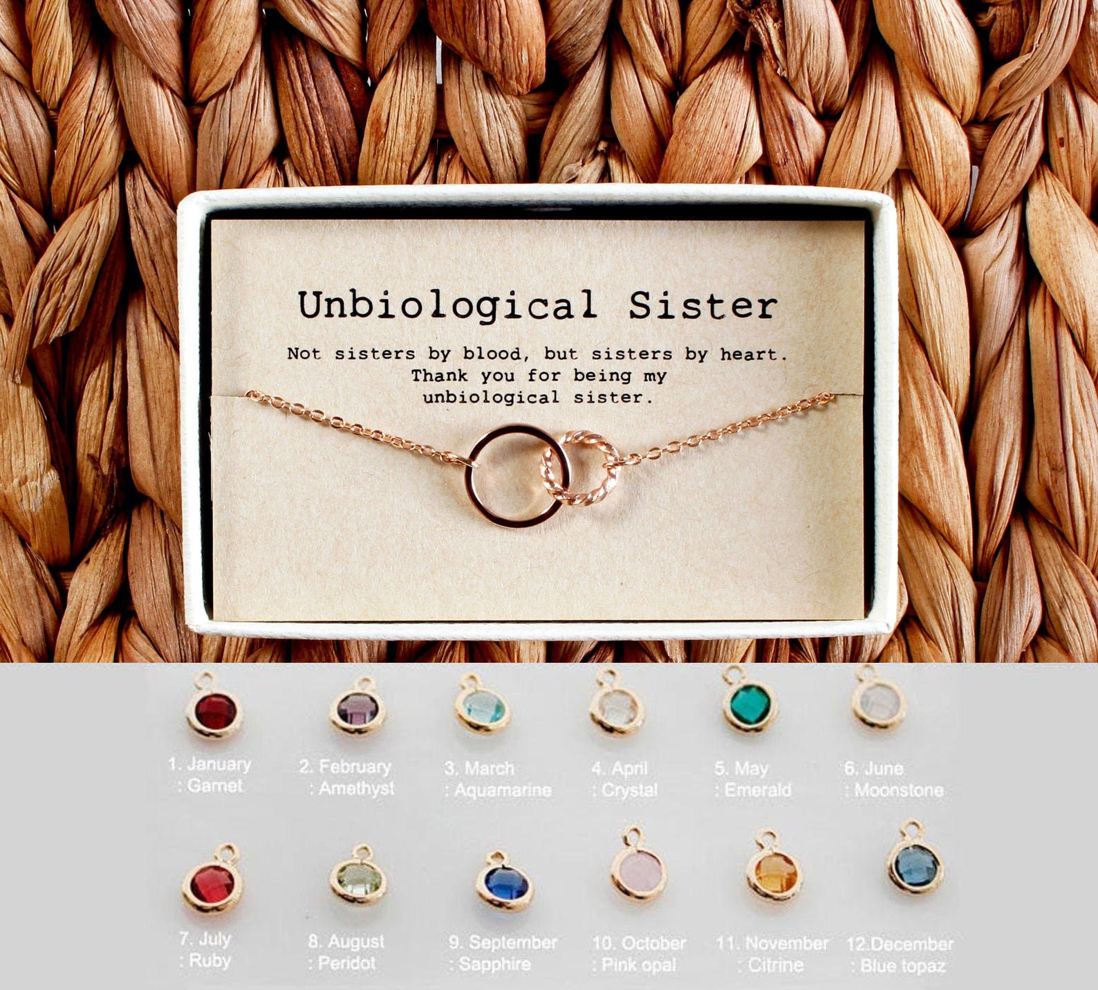 Unbiological sister Bracelet - Birthstone Bracelet -  Unbiological sister Gift - 04-Br-Unbiological sister