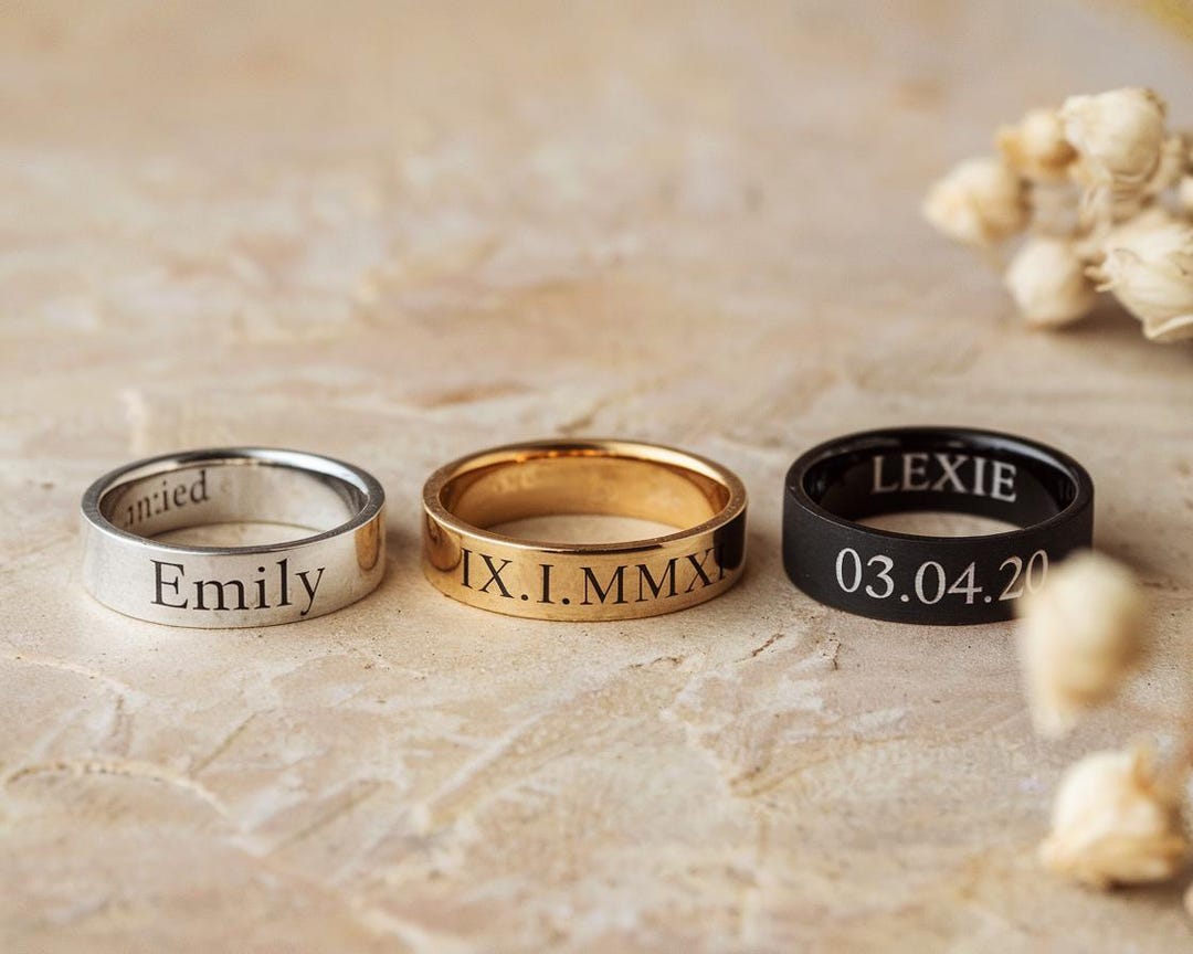 Boyfriend Gift - Engraved Name Rings - Couples Rings Black - Custom ...