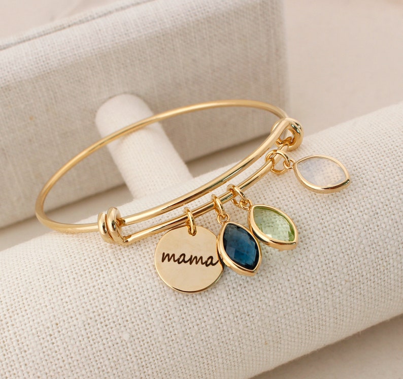 mama bracelet, Personalized Mothers Gift,mama coin, Birthstone Bangle, Mom's Birthstone Bracelet, Birthstone Bracelet for mom gift, mama 