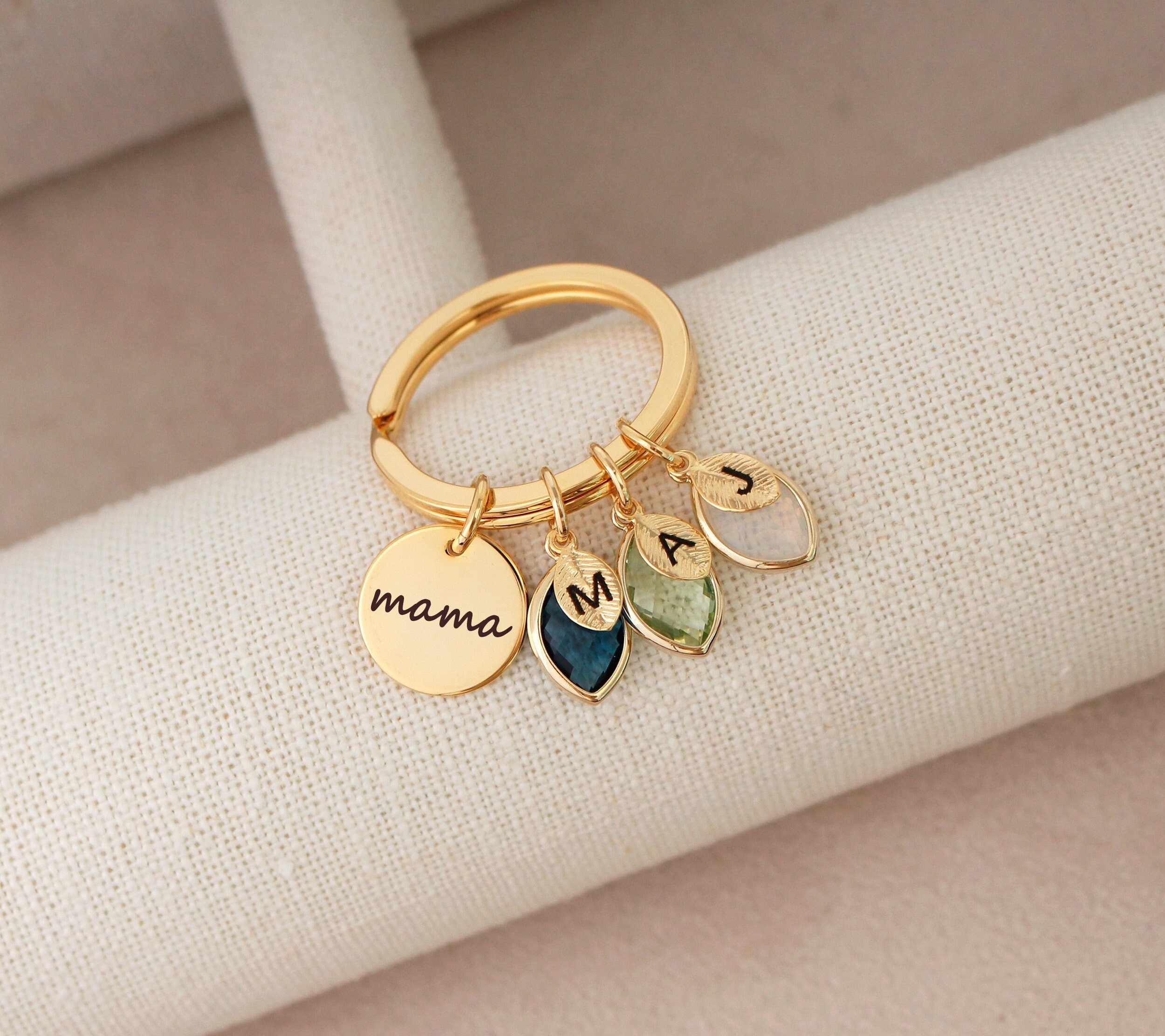 Mama Keychain, Personalized Mothers Gift, Birthstone Keychain for