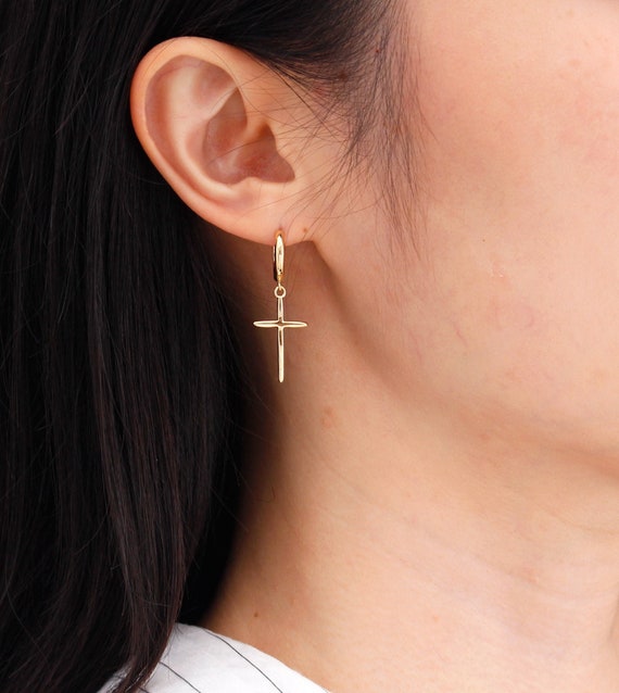 Gold cross hotsell hanging earring