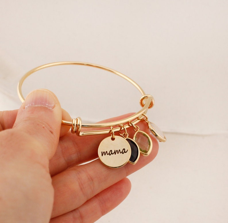 mama bracelet, Personalized Mothers Gift,mama coin, Birthstone Bangle, Mom's Birthstone Bracelet, Birthstone Bracelet for mom gift, mama immagine 4