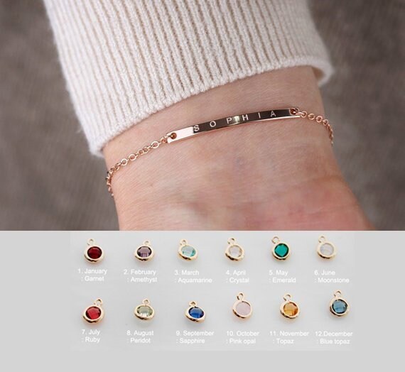 Personalized Birthstone Bracelet Name Bracelet Friendship Etsy
