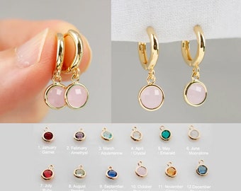 October Birthstone Earrings, Pink Opal Earrings, Personalized Birthstone Jewelry, October Birthday Gift, Dainty Hoop Earring, Gift for Her