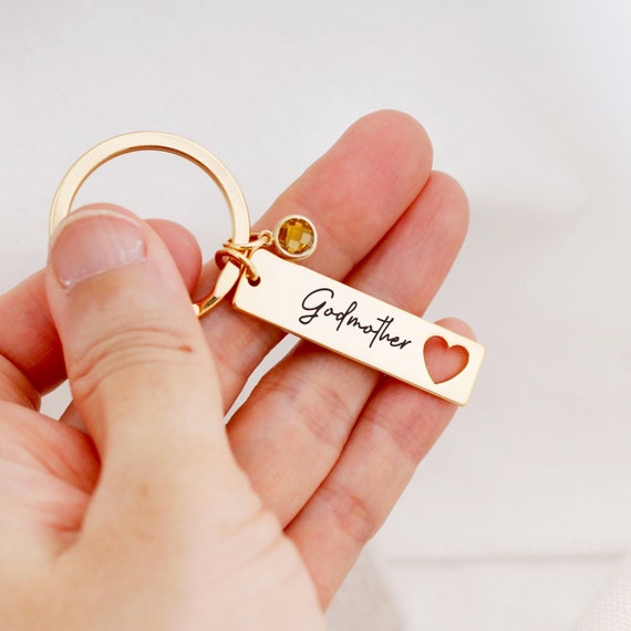 Godmother keychain, Personalized Godmother gift , Birthstone keychain for Godmother Birthday gift, keychain for Godmother, custom keychain