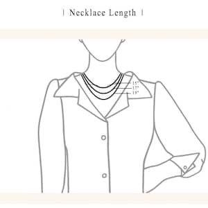Puede incluir: Un dibujo de l&iacute;nea de una persona que lleva una camisa con tres collares de diferentes longitudes. Los collares est&aacute;n etiquetados como 15", 17" y 19".