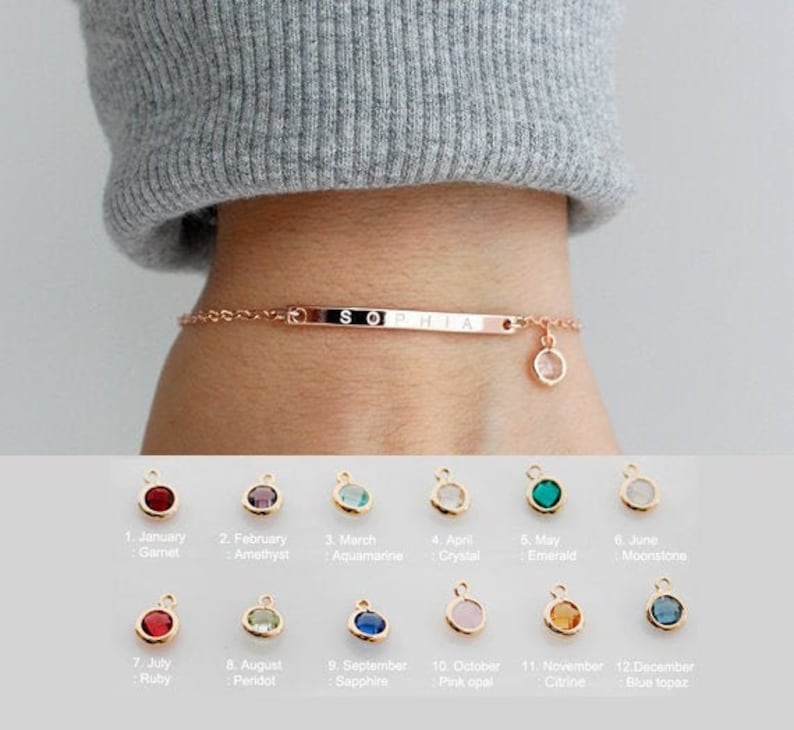 Personalized Gift for Her Personalized Birthstone Bracelet For Women Name Bracelet Friendship Bracelet Best Friend Gift Engraved Bracelet