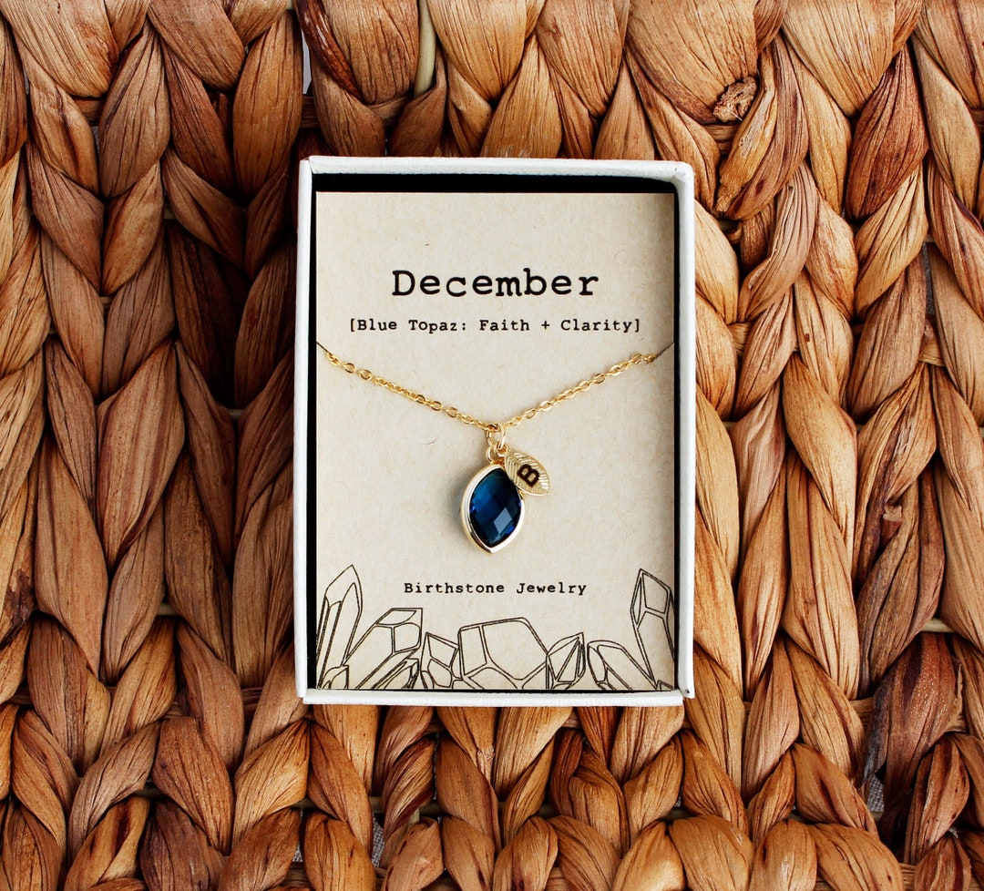 December Birthstone Necklace, Custom Initial Necklace, Initial Leaf ...
