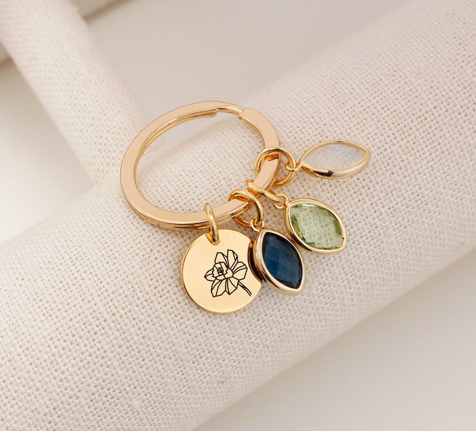 Birth Flower Keychain Personalized Mothers Gift Birthstone | Etsy