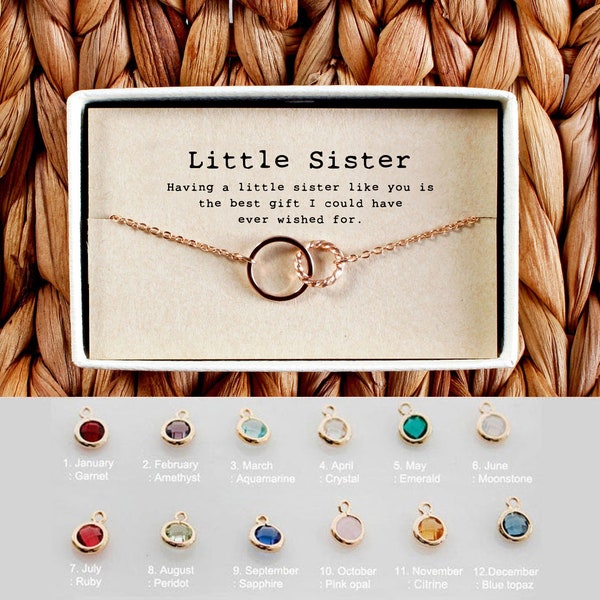 Kleine Schwester Armband • Lil Sis Geburtstagsgeschenk • Schwester Weihnachtsgeschenk • Kleine Schwester Geburtsstein Armband • 04-Br-Little Sister