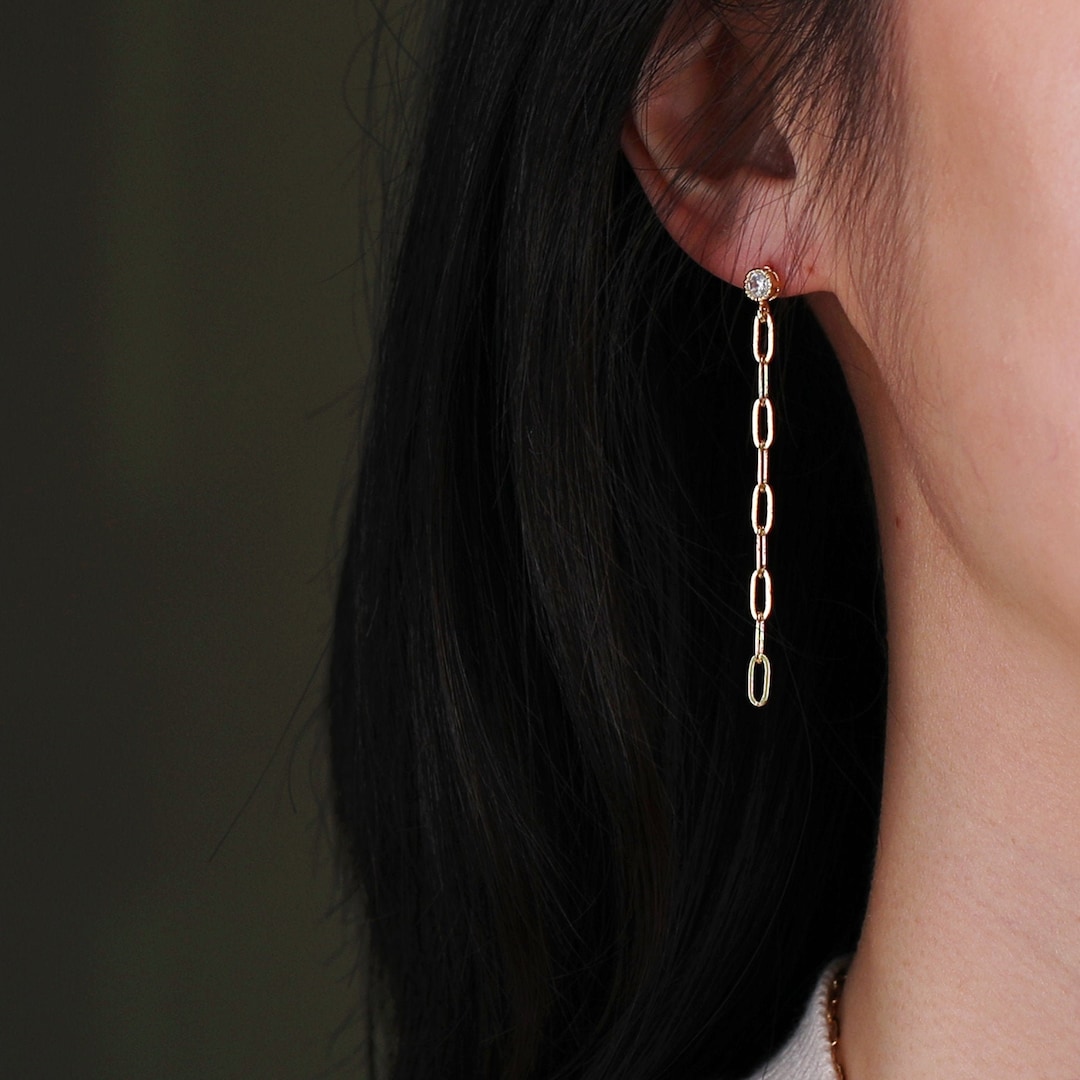 Paperclip Chain Earrings, Cable Link Earrings, Long Dangle Earrings, Minimalist Gold Earrings