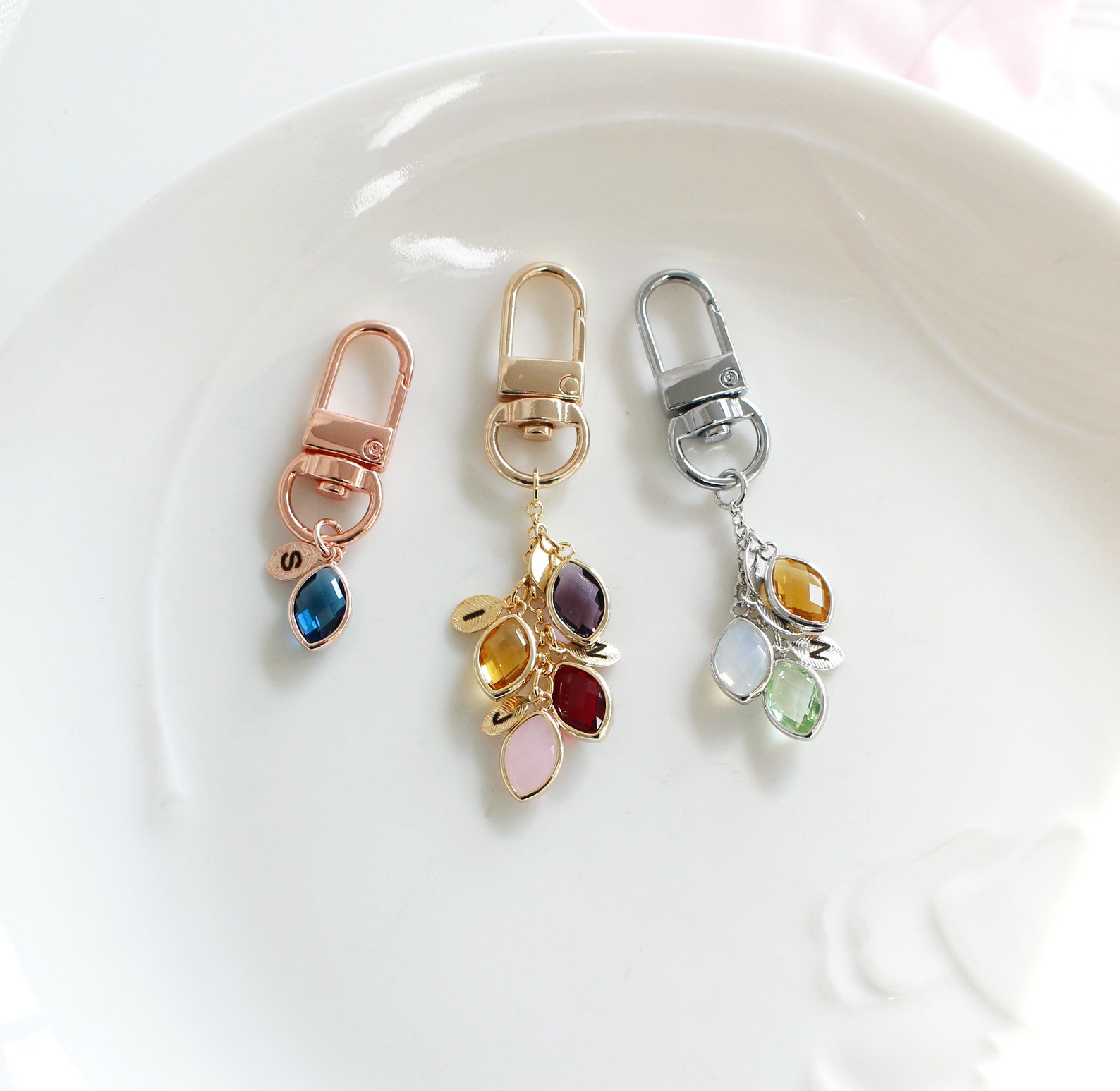 Keychain Keychain Personalized Birthstone Keychain Custom - Etsy
