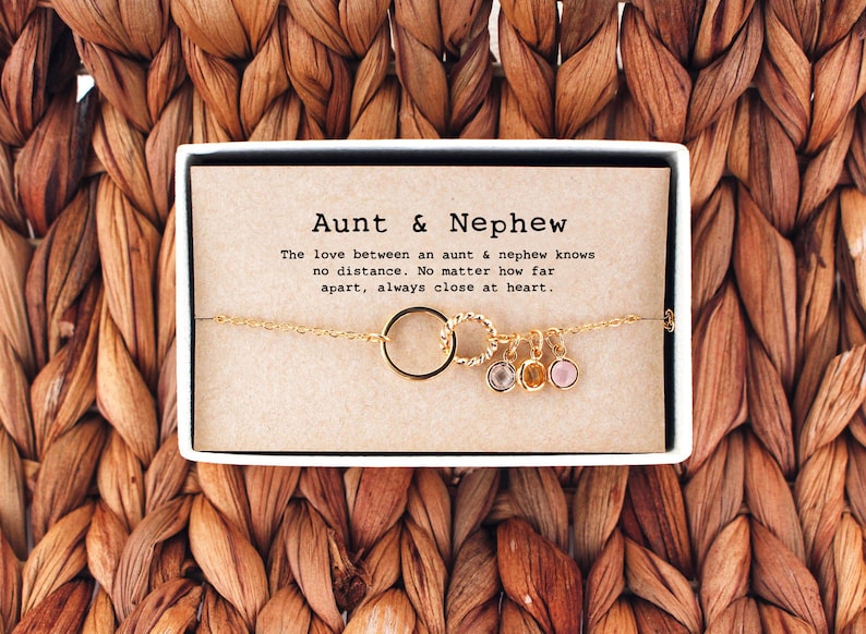 Aunt and Nephew Bracelet, Aunt Nephew Gift, Aunt Nephew Jewelry, Birthstone Bracelet for Aunt, Tia Bracelet• 04-Br-Aunt & Nephew image 8
