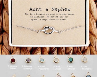 Aunt Nephew Bracelet • Aunt Nephew Gift, Aunt Nephew Jewelry, Birthstone Bracelet for Aunt, Tia Bracelet • Kn-Br-Aunt &  Nephew