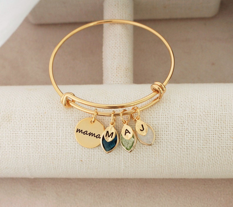 mama bracelet, Personalized Mothers Gift,mama coin, Birthstone Bangle, Mom's Birthstone Bracelet, Birthstone Bracelet for mom gift, mama image 1