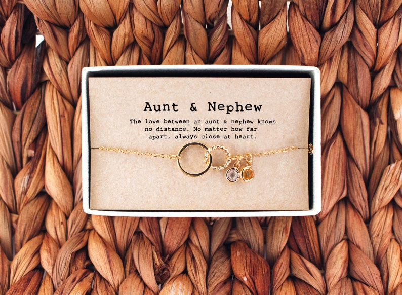Aunt and Nephew Bracelet, Aunt Nephew Gift, Aunt Nephew Jewelry, Birthstone Bracelet for Aunt, Tia Bracelet• 04-Br-Aunt & Nephew image 6