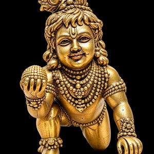 2 tums Bal Krishna staty i ren mässing | Kanha Ji Idol | Laddu Gopal Murti | Lord Krishna Idol | Hinduisk gudsstaty | Puja Mandir inredning
