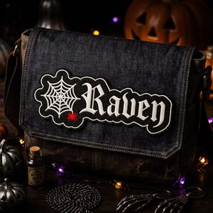 Custom Gothic Name Patch, Personalized Halloween Spider Web Embroidered  Design Patch, Iron/Sew On Name Patch for Jacket Backpack Clothing