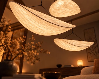 Wabi Sabi Silk Pendant Light, Japandi Floating Lamp, Modern Fabric Chandelier