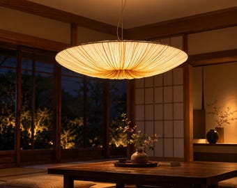 Japanese Wabi Sabi Fabric Pendant Light, Minimalist Japandi Ceiling Lamp (Multiple Sizes)