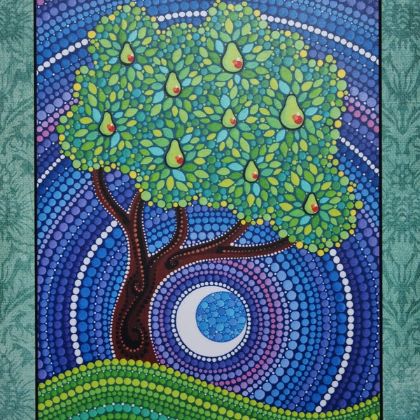 Colorful Print Laminated on woodblock- Pear Tree