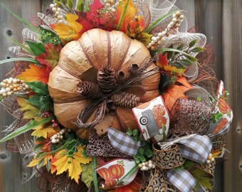 Fall wreath for front door, Fall door decor, pumpkin wreath for front door, thanksgiving wreath for front door, harvest wreath front door