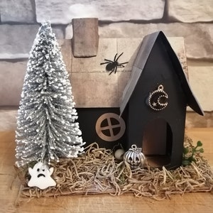 Halloween Putz house, Gothic Putz house, Halloween glitter house, Halloween tier tray decor, Halloween ornaments, Halloween mantle