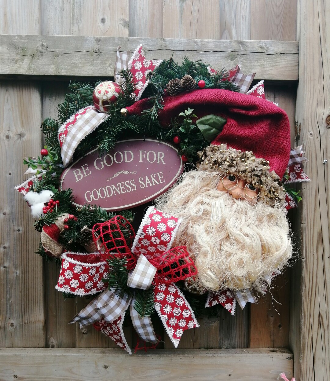 Christmas Wreath for Front Door, Santa Wreath, Old World Santa Wreath