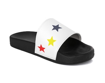 Colorful Star Pattern Slide Sandals | Multicolor Stars on White Strap