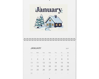 Calendrier mural illustré saisonnier 2027 | Calendrier artistique mensuel