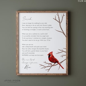 Cardinal Sympathy Gift, Personalized Art Print Poem for Loss of Loved One 8x10 or 11x14 inches UNFRAMED