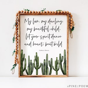 Cactus Nursery Decor, Boho Desert Art Print, Southwest Boys Girls Bedroom, Heart Beat Wild 8x10, 11x14 or 13x19 inches UNFRAMED