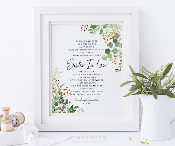 Gift For Sister In Law Personalized Art Print Poem Birthday Etsy