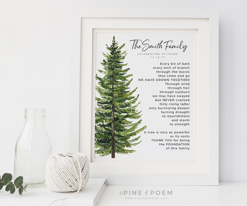 50th Anniversary Pine Tree Family Name Art Print Poem