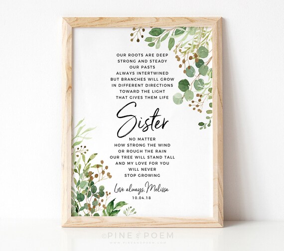 Personalized Sister Gift Poem Art Print Birthday Wedding Etsy
