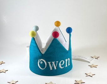 Personalized Linen Birthday Crown/Custom Name Crown /First Birthday Crown/Teal.