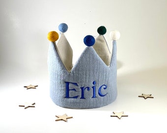 Personalized Cotton Birthday Crown/Custom Name Crown /First Birthday Crown/Blue.