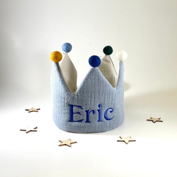 Personalized Cotton Birthday Crown/Custom Name Crown /First Birthday Crown/Blue.