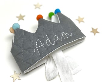 Personalized Birthday Crown/Custom Name Crown /First Birthday Crown/Gray.