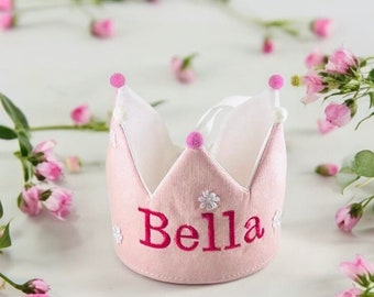 Pink Linen Crown Personalized Crown Custom Name Crown Girls Birthday Crown.